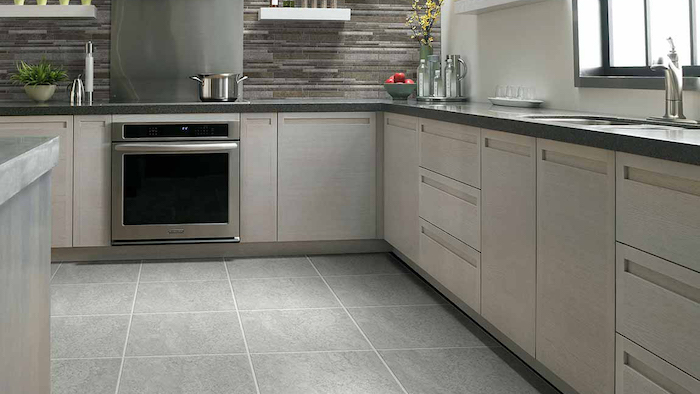 grey tile flooring in a kitchen